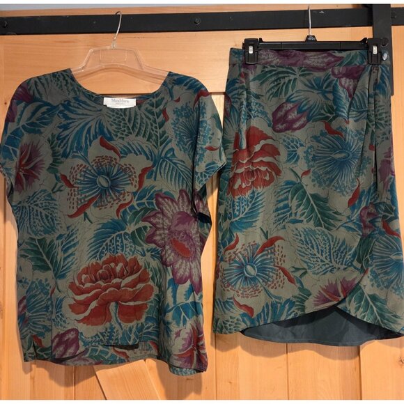 Max Mara Midi Tulip Skirt Size 4 Blouse Size 6 Set Silk...
